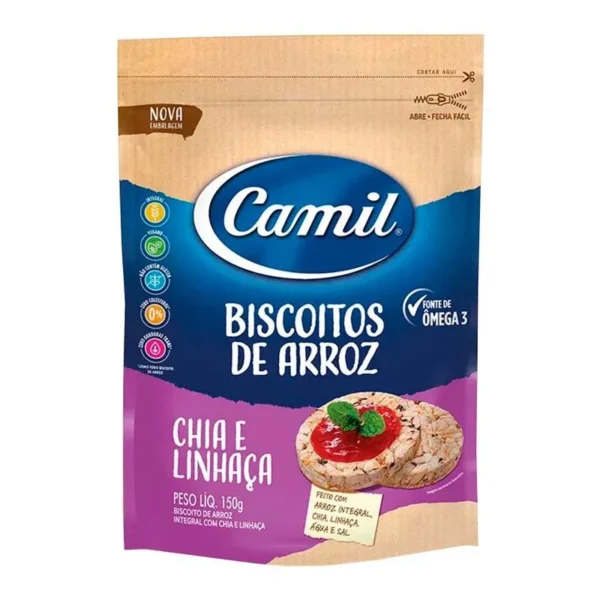 Biscoito de Arroz Integral Chia e Linhaça 150g - Camil