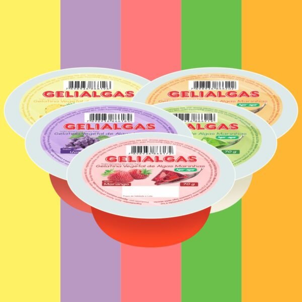 kit GELATINA DE ALGAS SABOR LIMÃO - UVA - MORANGO - ABACAXI - LARANJA - 70G GELIALGAS