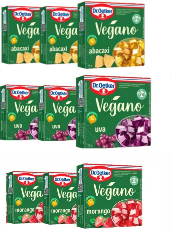 Gelatina Vegana Sabor Morango - Uva- Kit com 9 unidades