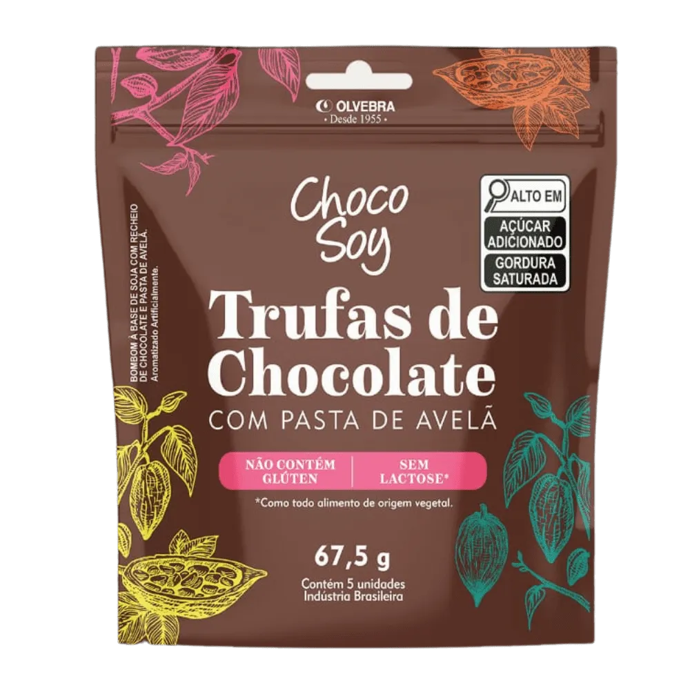 Trufa Chocolate Avelã Chocosoy S/ Gluten S/ Lact 67,5g Vegan