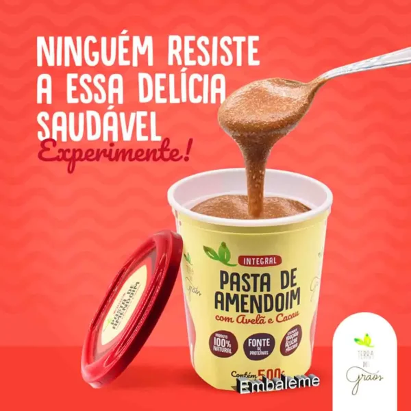 Pasta De Amendoim Integral Com Cacau E Avelã - 500 G – Terra dos Grãos - Image 2