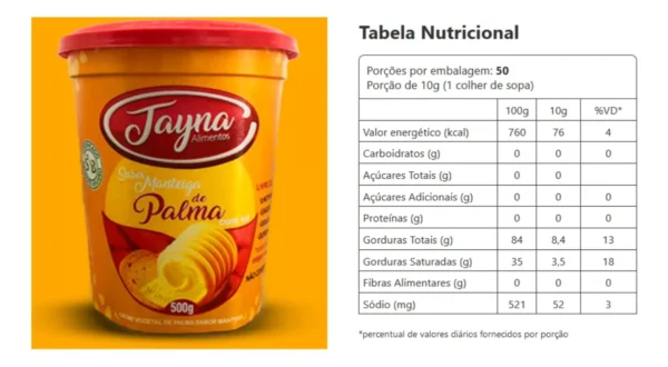 Manteiga Tayna Com Sal de Creme Vegetal de Palma - Tayna 200g - Image 2