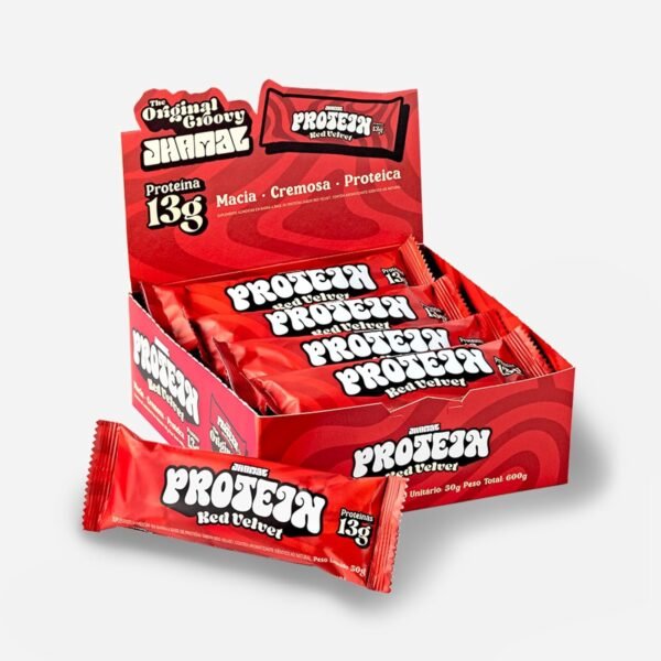 Barra de Proteína Vegan Red Velvet - Vegana, Sem Glúten, Sem Adição de Açúcar, Sem OGM - 13g