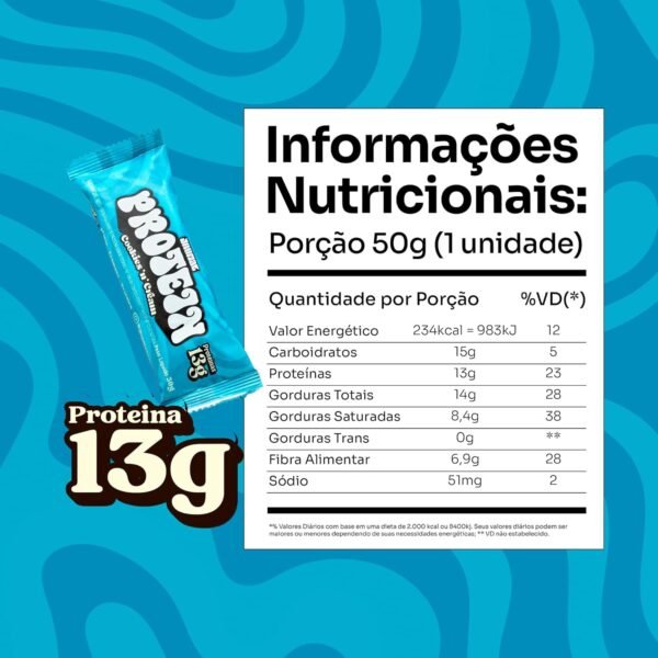 Barra de Proteína Vegan - Cookies n’ Cream - Vegana, Sem Glúten, Sem Adição de Açúcar, Sem OGM - 13g - Image 5