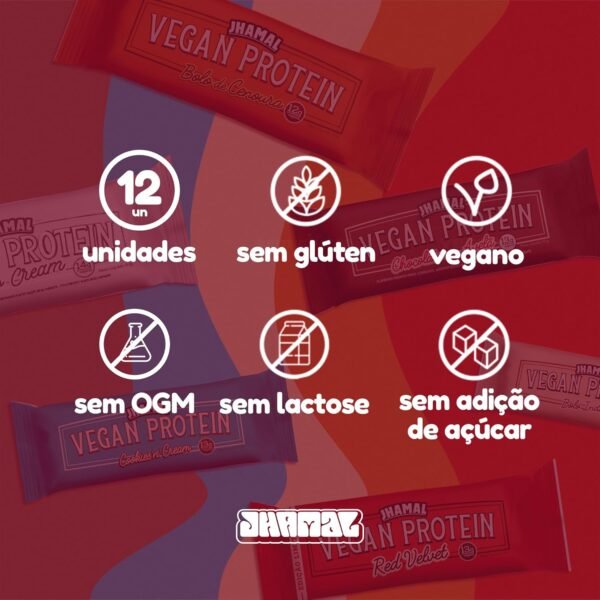 Barra de Proteína Vegan Red Velvet - Vegana, Sem Glúten, Sem Adição de Açúcar, Sem OGM - 13g - Image 2