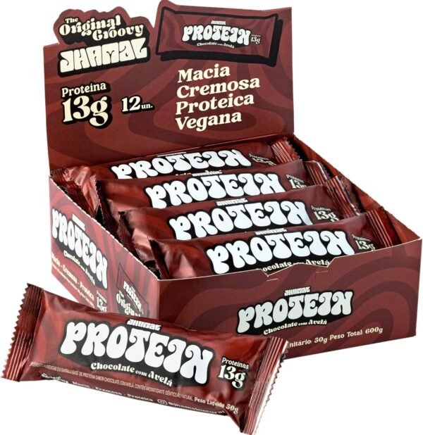 Barra de Proteína Vegan - Chocolate e Avelã - Vegana, Sem Glúten, Sem Adição de Açúcar, Sem OGM - 13g